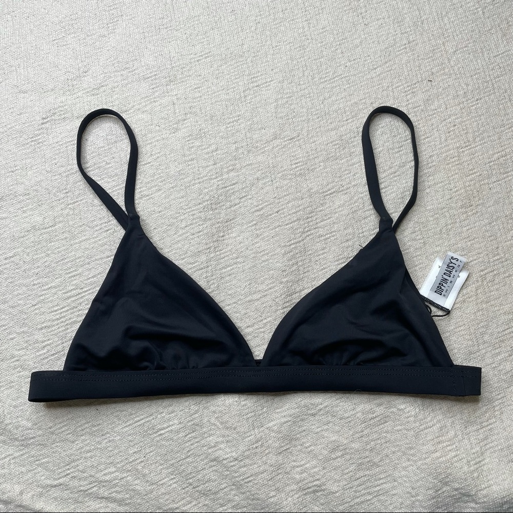 Dippin Daisy's Black Pull Over Triangle Spaghetti Strap Bikini Swim Top L